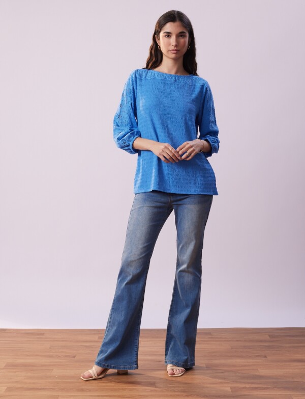 Blusa Broderie CELESTE OSCURO
