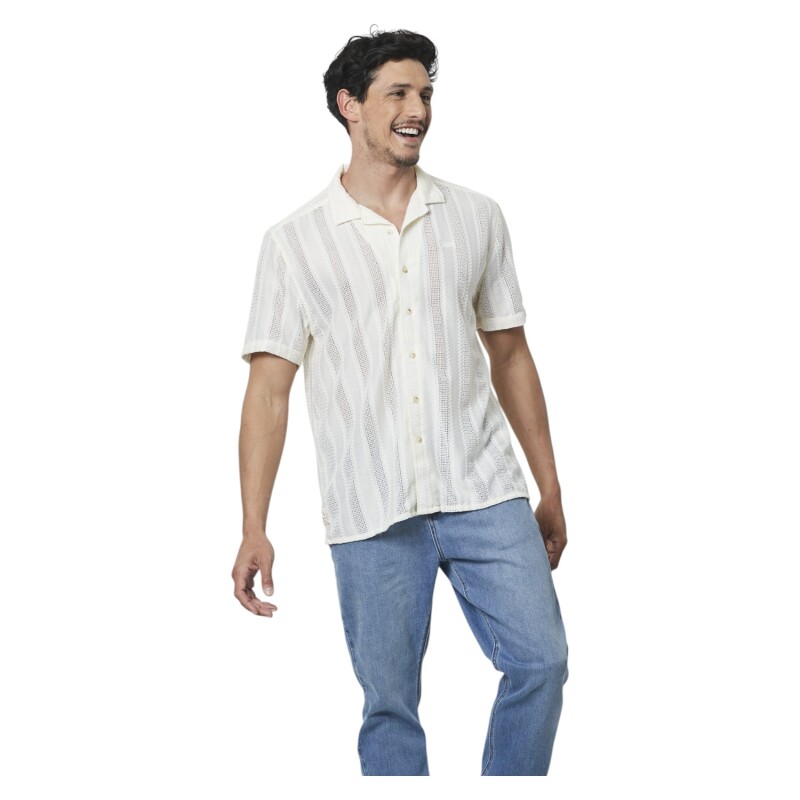 Camisa de Manga Corta para Hombre UFO Bahamas Blanco Blanco