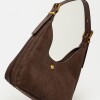 Cartera al hombro Raw en efecto gamuza Marron