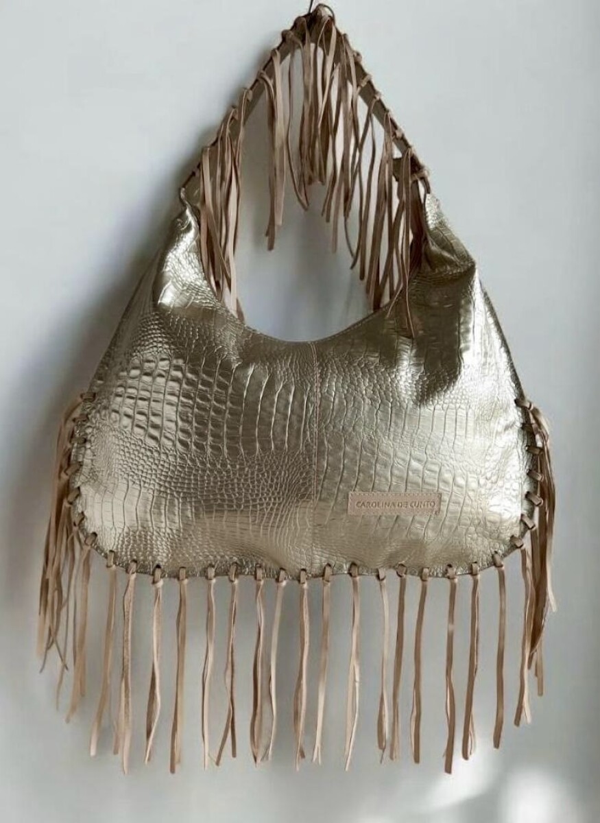 Cartera Alaska En Gamuza Con Flecos Linea Urbana - Dorada. 