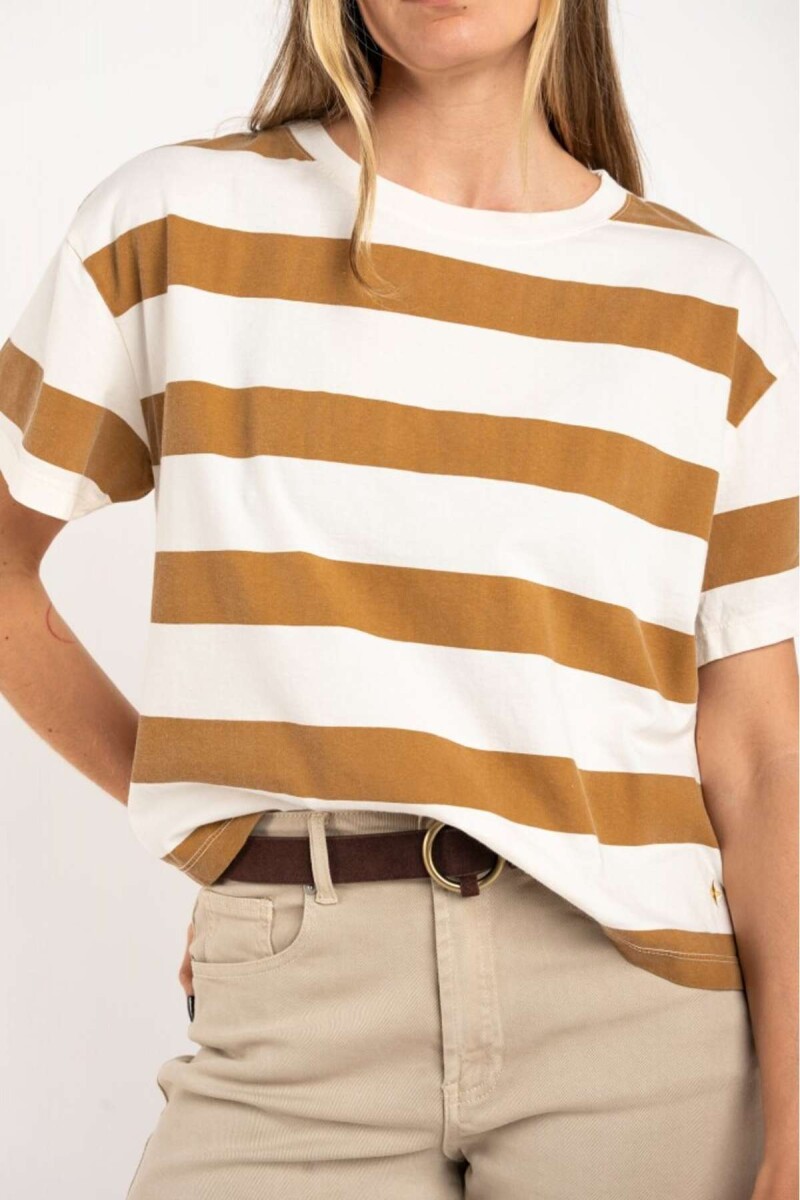 Remera Algodon Lavado Raya Camel - Camel 