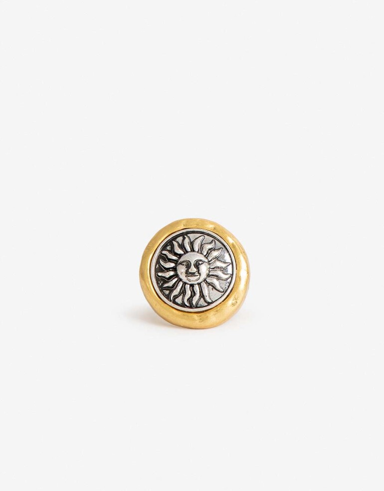 Anillos Medianos y Grandes Metal Anillo Grande Moneda Sol - Dorado Oro Amarillo