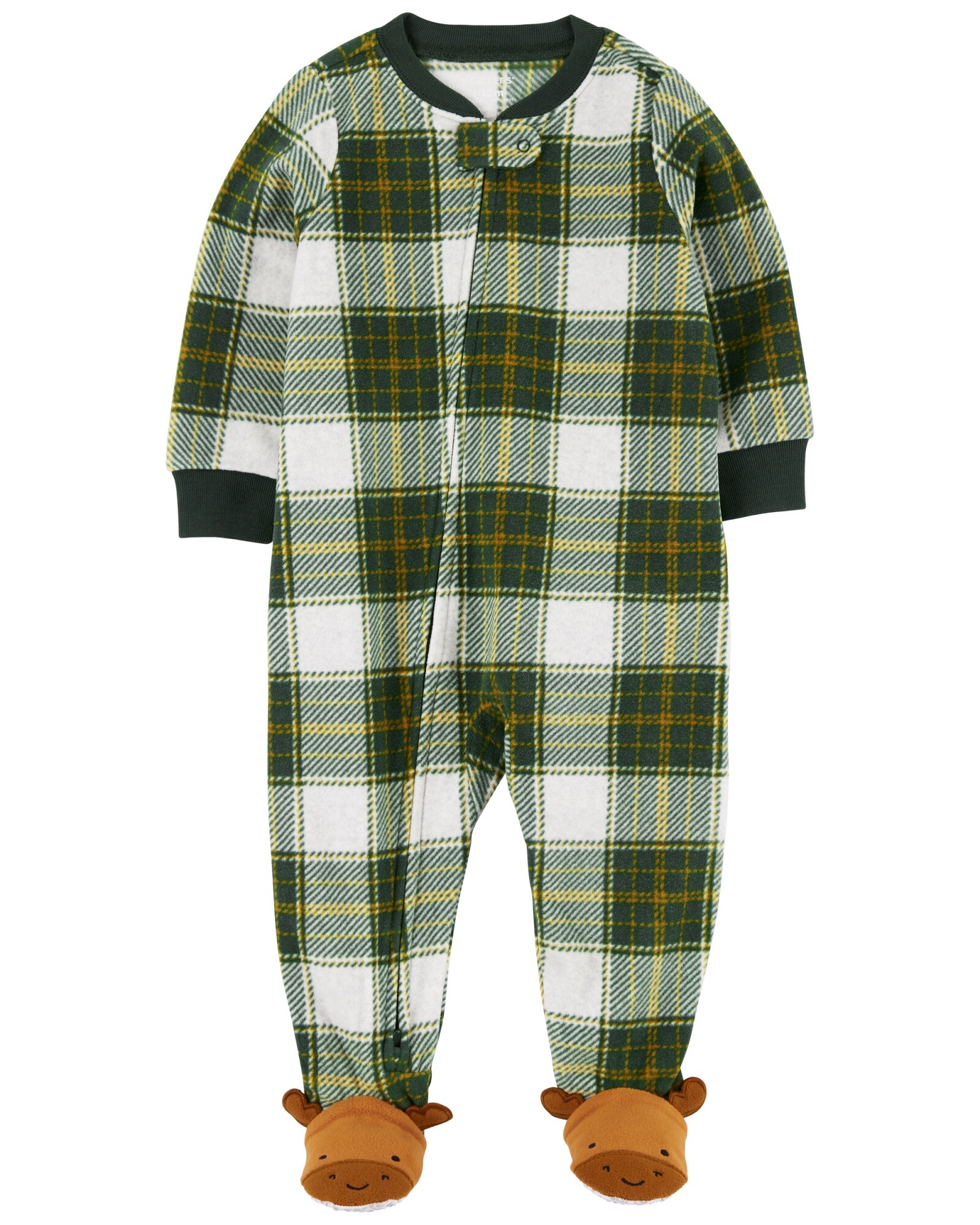 Pijama una pieza de micropolar, con pie, diseño búfalo. Talles 12-24M Sin color
