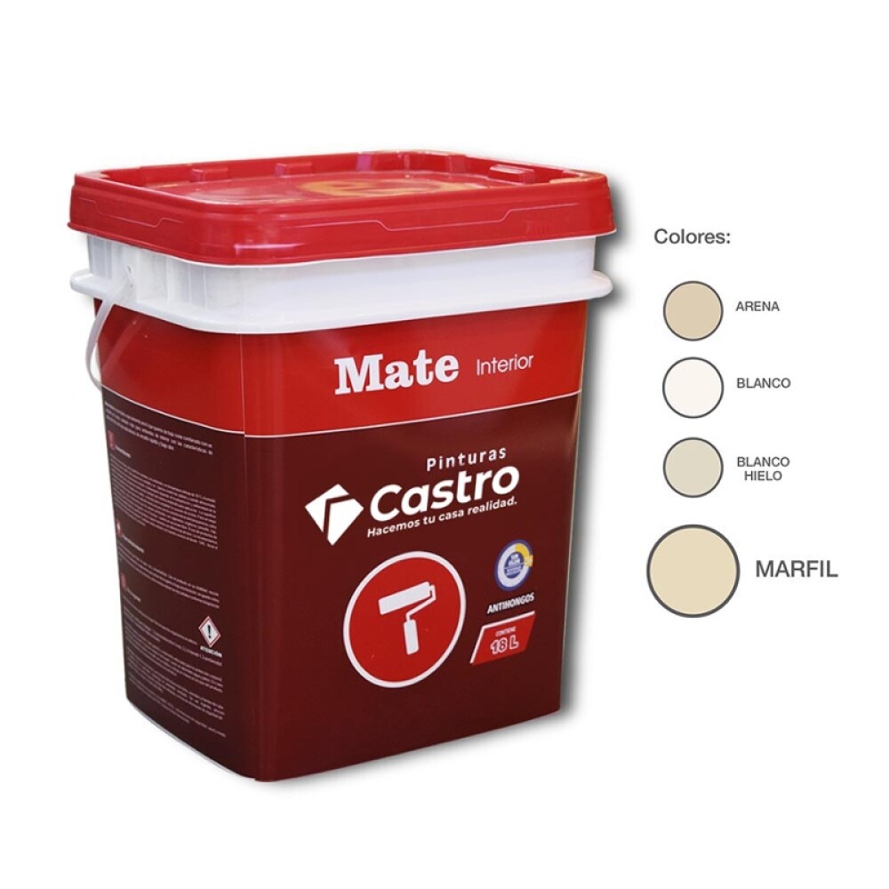 PINTURA CASTRO MATE PARA INTERIOR COLOR MARFIL 18 LTS Pintura Castro Mate Para Interior Color Marfil 18 Lts
