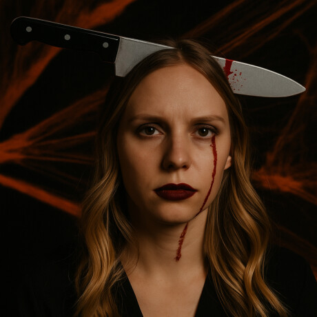 Vincha Halloween con cuchillo accesorios sangrientos para disfraz de terror Negro