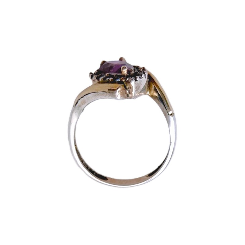 Anillo Halo-Plata y Oro-Piedra Amatista Imperial y Zirconia-AN5508 conpiedra