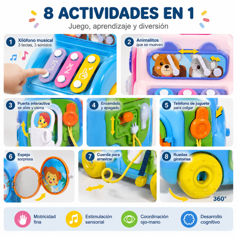 Juguete Didactico Bebe Auto Musical Motricidad Sensorial Celeste