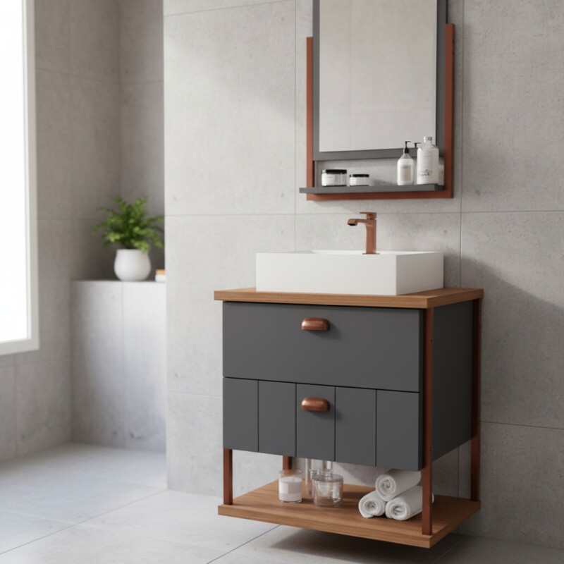 Juego De Muebles De Baño Uni Con Espejo, 60 Cm, Mgm Dark Gray Mobile Juego De Muebles De Baño Uni Con Espejo, 60 Cm, Mgm Dark Gray Mobile