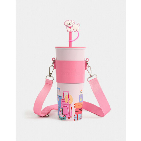 Vaso De Acero Con Correa Rosa Claro