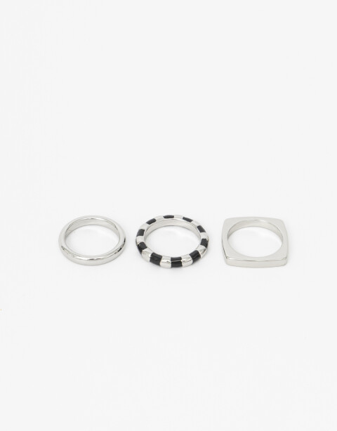 Sets Anillos Metal Set Anillos Metal Y Esmalte Color - Plateado Rodio