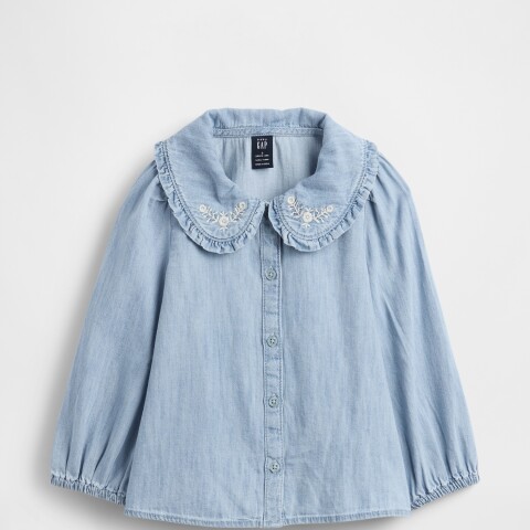 LS COLLAR DNM TOP LIGHT WASH