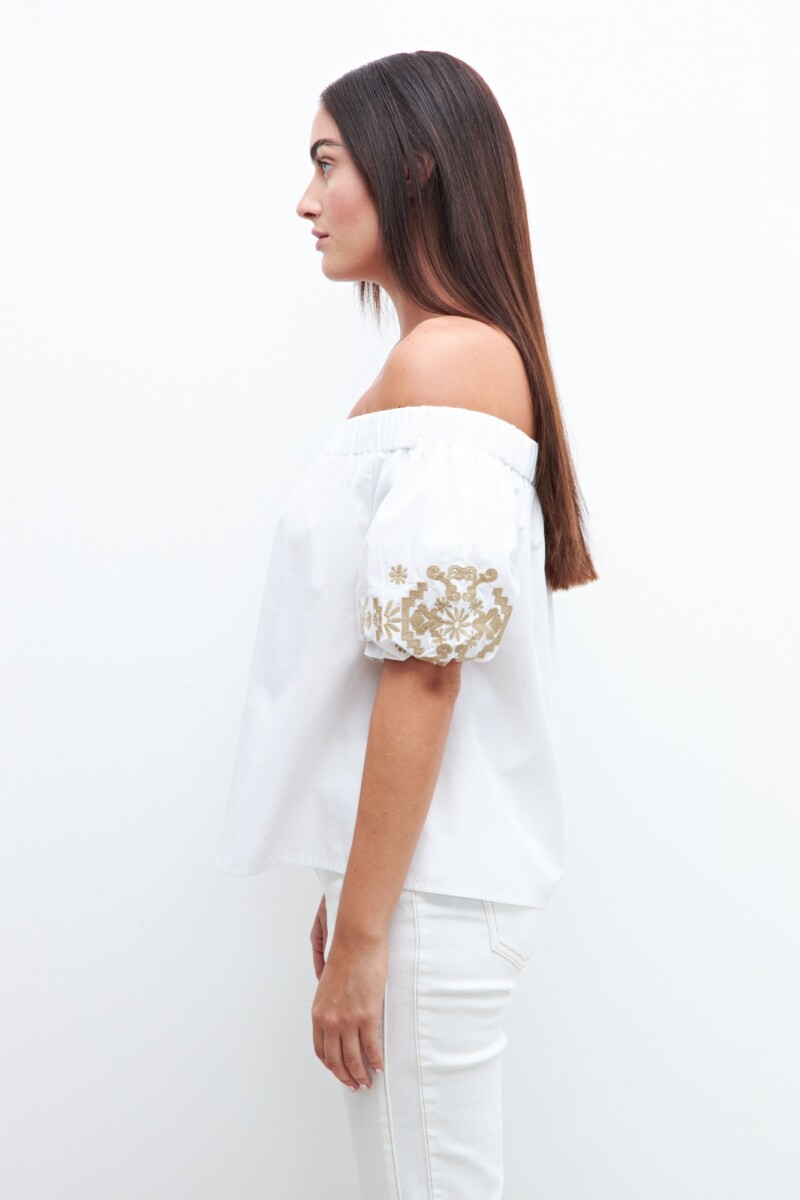 Blusa bardot con bordados blanco