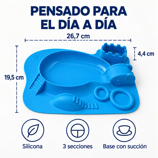 Plato Individual Silicona Marcus & Marcus Con Divisiones Azul 1