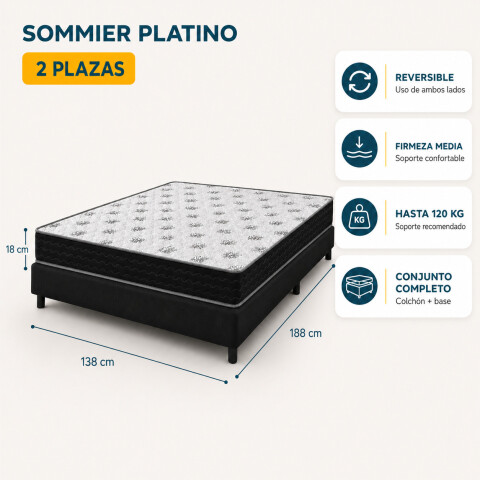Sommier Platino 2 Plazas Colchón Espuma Reversible Matelaseado 138 x 188 x 18 cm Sommier Platino 2 Plazas Colchón Espuma Reversible Matelaseado 138 x 188 x 18 cm