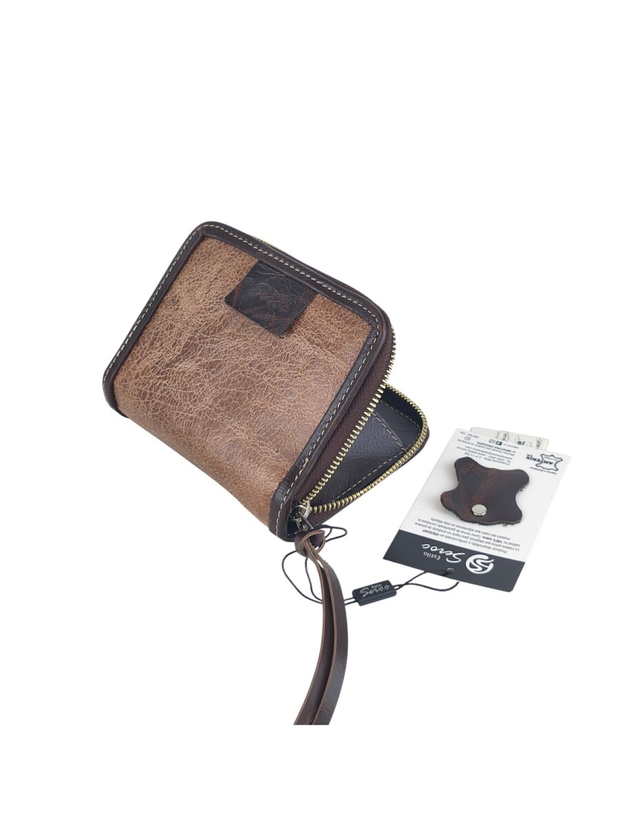 Monedero de Cuero Genuino con Cierre de Cremallera Segura y Organizador Interior - Marrón 