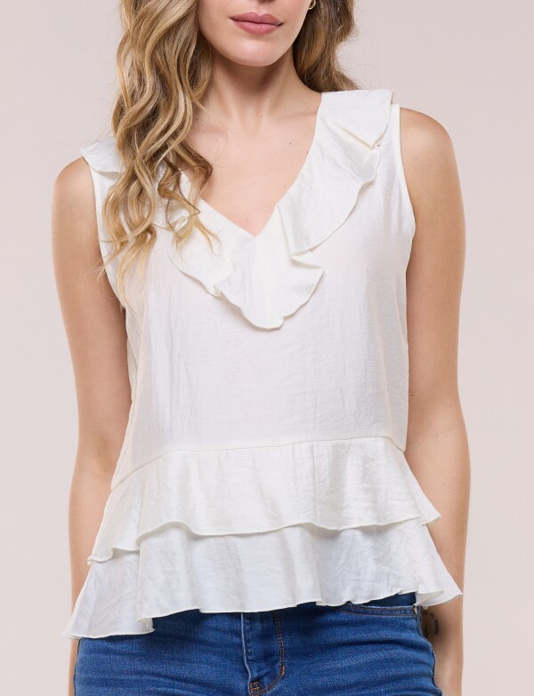 Blusa Con Cuello Volado Y Ruedo Peplum CRUDO