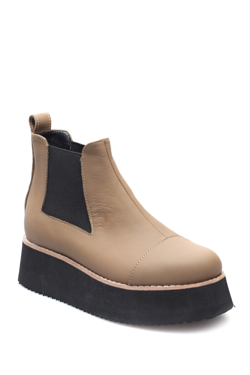 Bota Plataforma Baja doble Elástico Cuero Beige