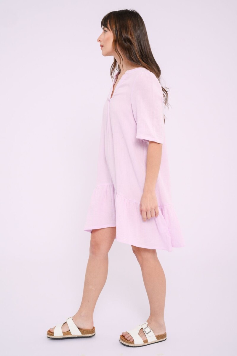 Vestido escote en V con volado Lila