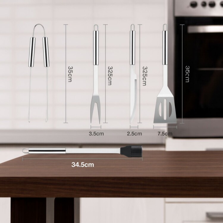 SET UTENSILIOS DE PARRILLA ACERO INOX. X 5 PIEZAS PLATEADO