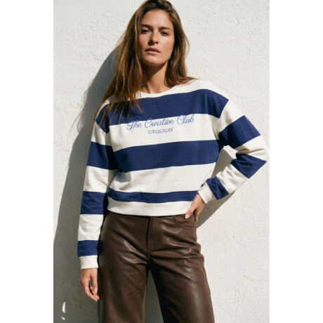 Sweater Bordado Algodon Lavado Azul