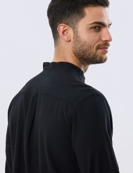 CAMISA LISA DE LINO CUELLO MAO Negro