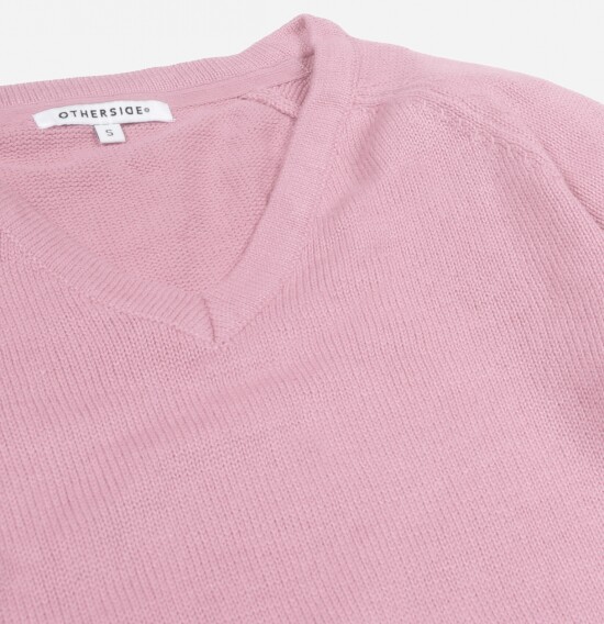 Sweater escote en V manga larga Rosa Palido