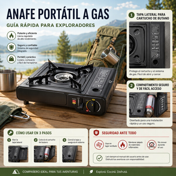 Anafe Portátil A Gas Akane Para Camping 1 Hornalla A.82261 ANAFE A GAS PORTATIL STOVE A.82261