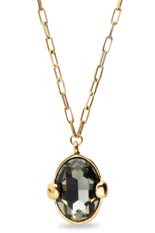 COLLAR LARGO CON CRISTAL FACETADO GRIS DE ALEACIÓN DE METALES BAÑADO EN ORO 18K Colgante