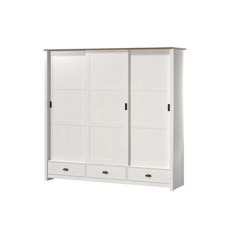 Ropero 3 puertas corredizas 3 cajones Madera maciza Blanco