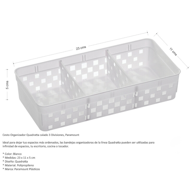 Organizador Quadratta calado con 3 divisiones BLANCO