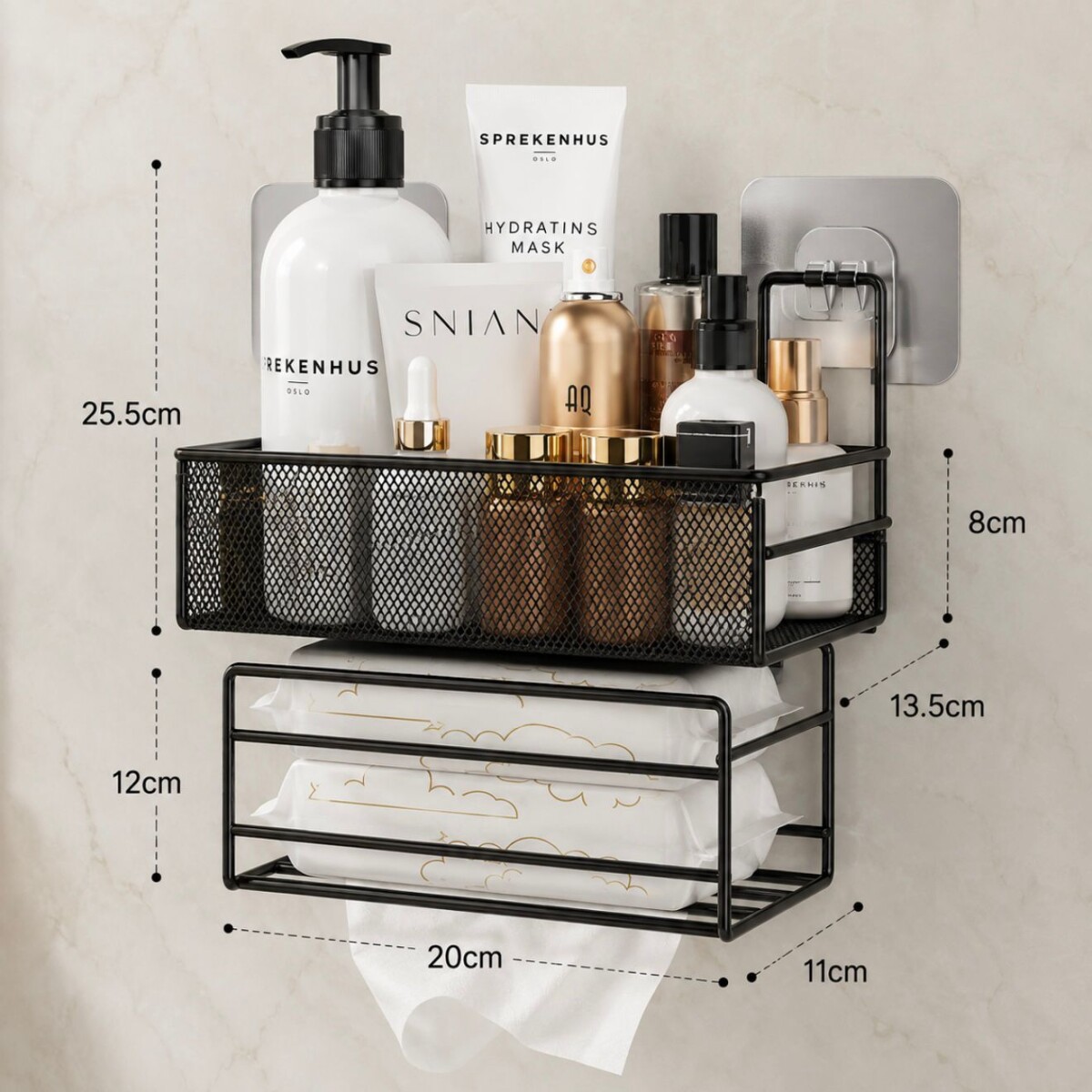 Estante Organizador Metálico Multiuso de Pared 2 Niveles - NEGRO 