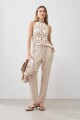 Pantalón pijama de lino con pespuntes en contraste beige melange