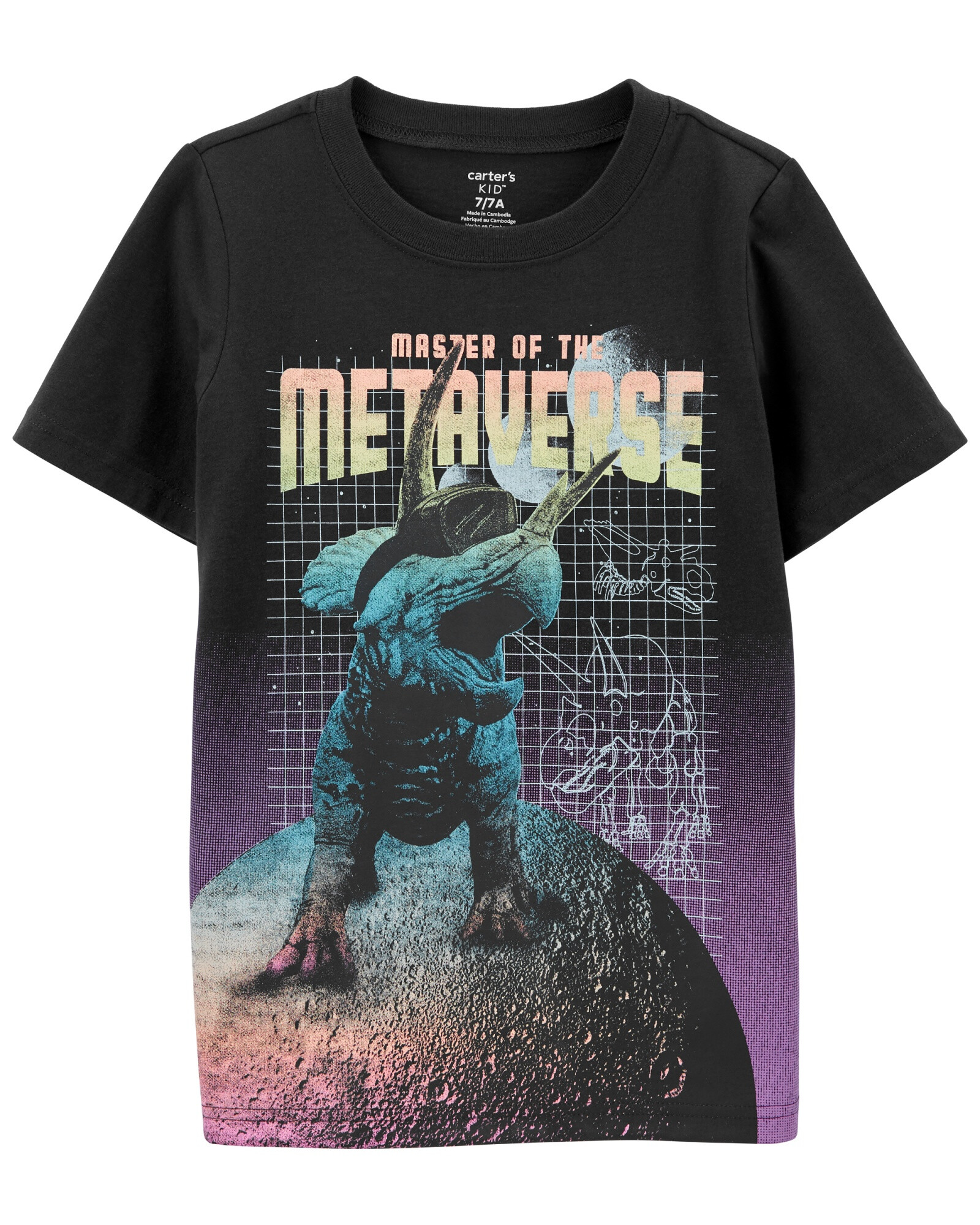 Remera de algodón manga corta estampa metaverso y dinos 0