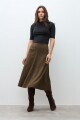 Falda midi simil gamuza verde oliva