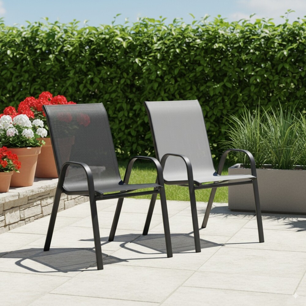 Silla de Jardín Textilina y Acero Apilable Negro