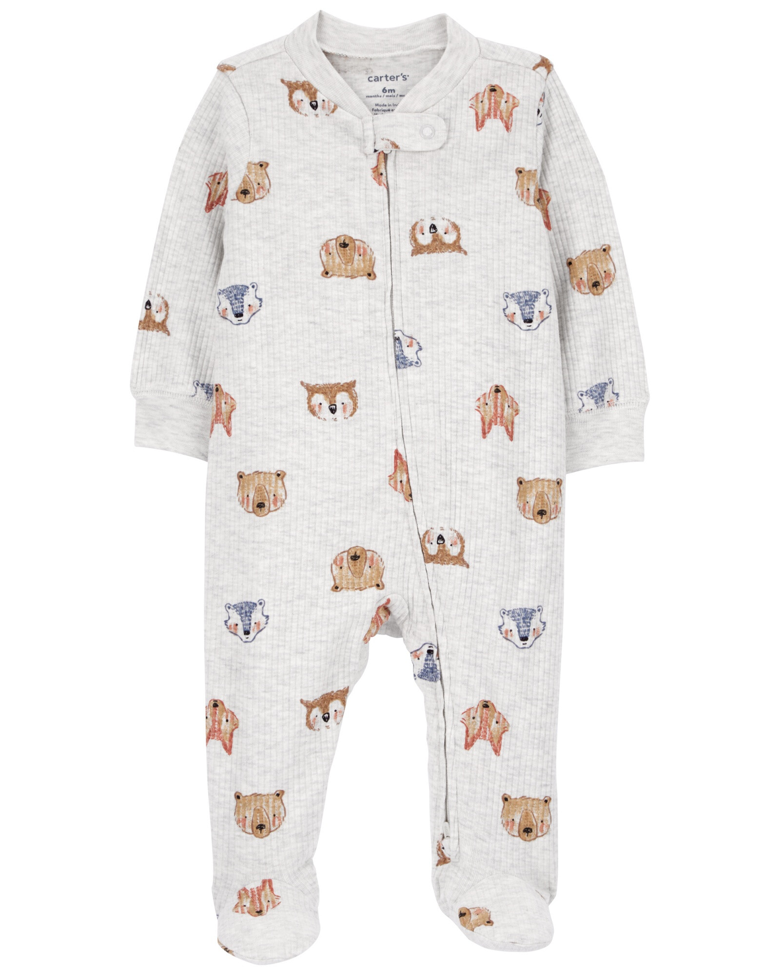Pijama uno pieza de algodón acanalado, con pie, diseño animales Pijama uno pieza de algodón acanalado, con pie, diseño animales