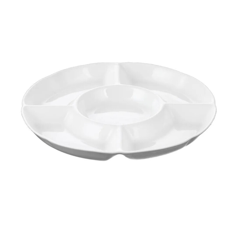 Copetinero Redondo de Porcelana Blanco 5 Divisiones 24,5 cm Copetinero Redondo de Porcelana Blanco 5 Divisiones 24,5 cm