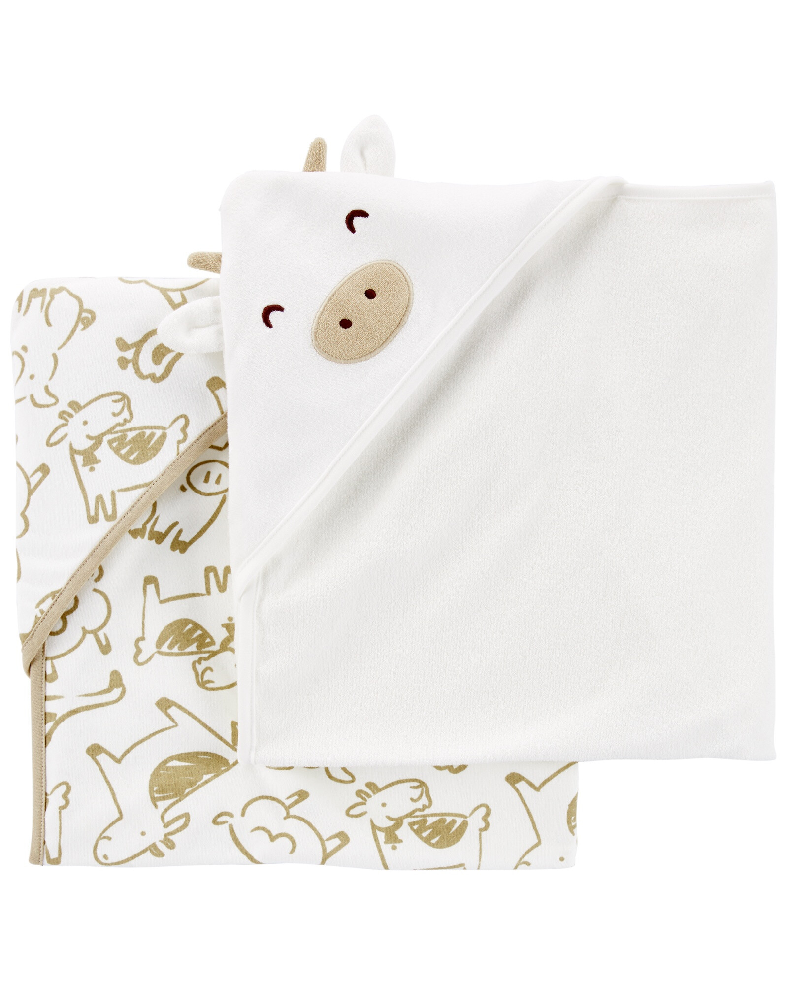 Pack dos toallas de algodón con capucha, diseño vaca Pack dos toallas de algodón con capucha, diseño vaca