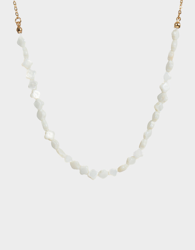 Collares Cortos Con piedra Collar Corto Nácar Y Flor - Dorado