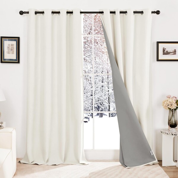 Cortina Blackout 100% Engomada Termica Set 2 Paños Tipo Lino Color Variante Blanco