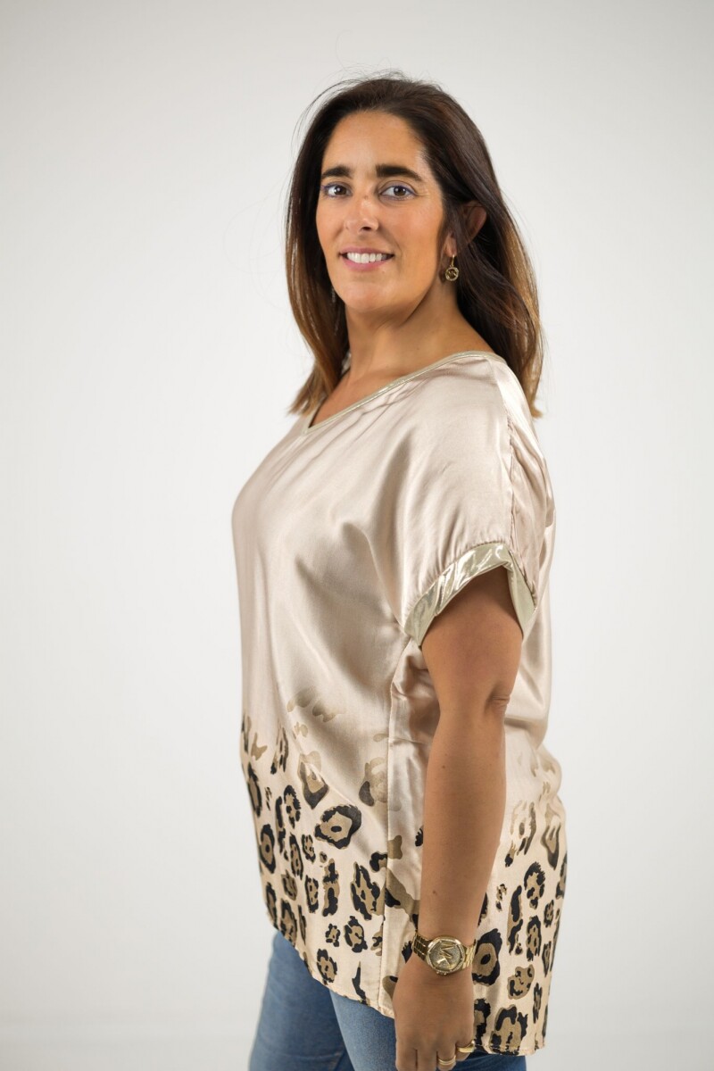 Blusa de satén con dorado - Rosa 