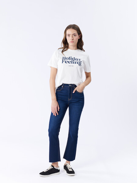 Pantalón jean cropped flare Azul Oscuro