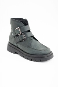 Bota Cuero Hebillas Negro