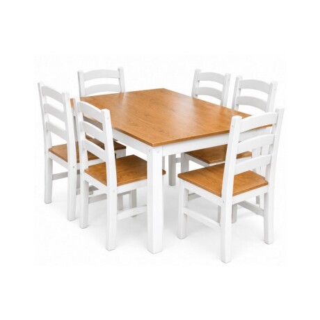 JUEGO DE COMEDOR BELLA 1+6 SILLAS MADERA MACIZA BLANCO/NOGAL JUEGO DE COMEDOR BELLA 1+6 SILLAS MADERA MACIZA BLANCO/NOGAL