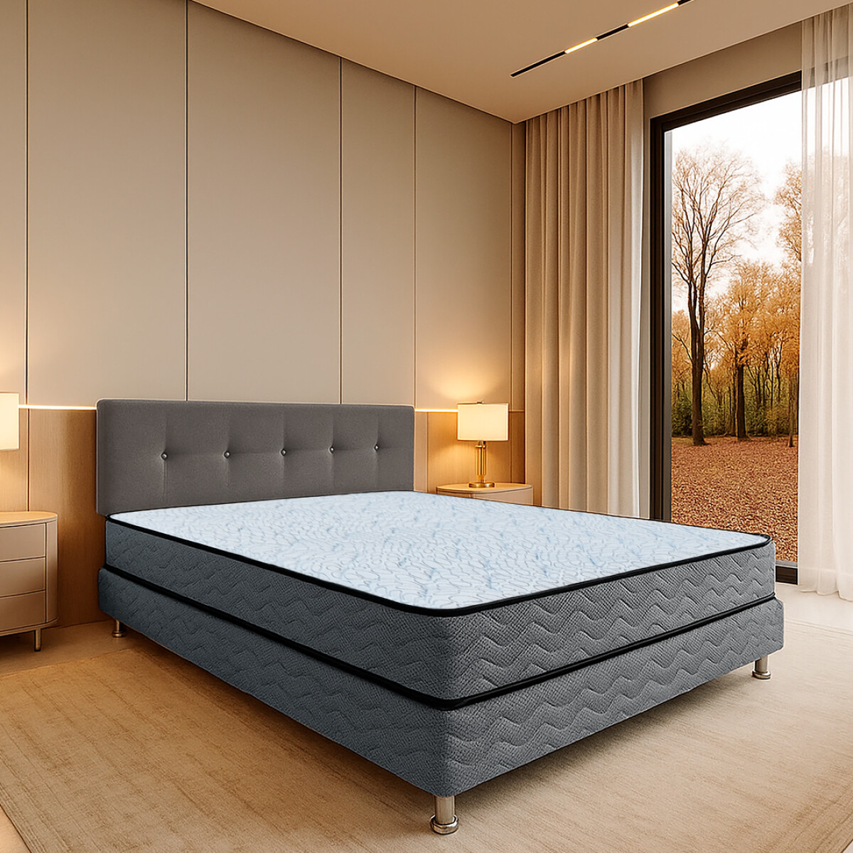 Sommier Moon - 140x190x58 + Panel Arezzo Gris - 2 plazas 