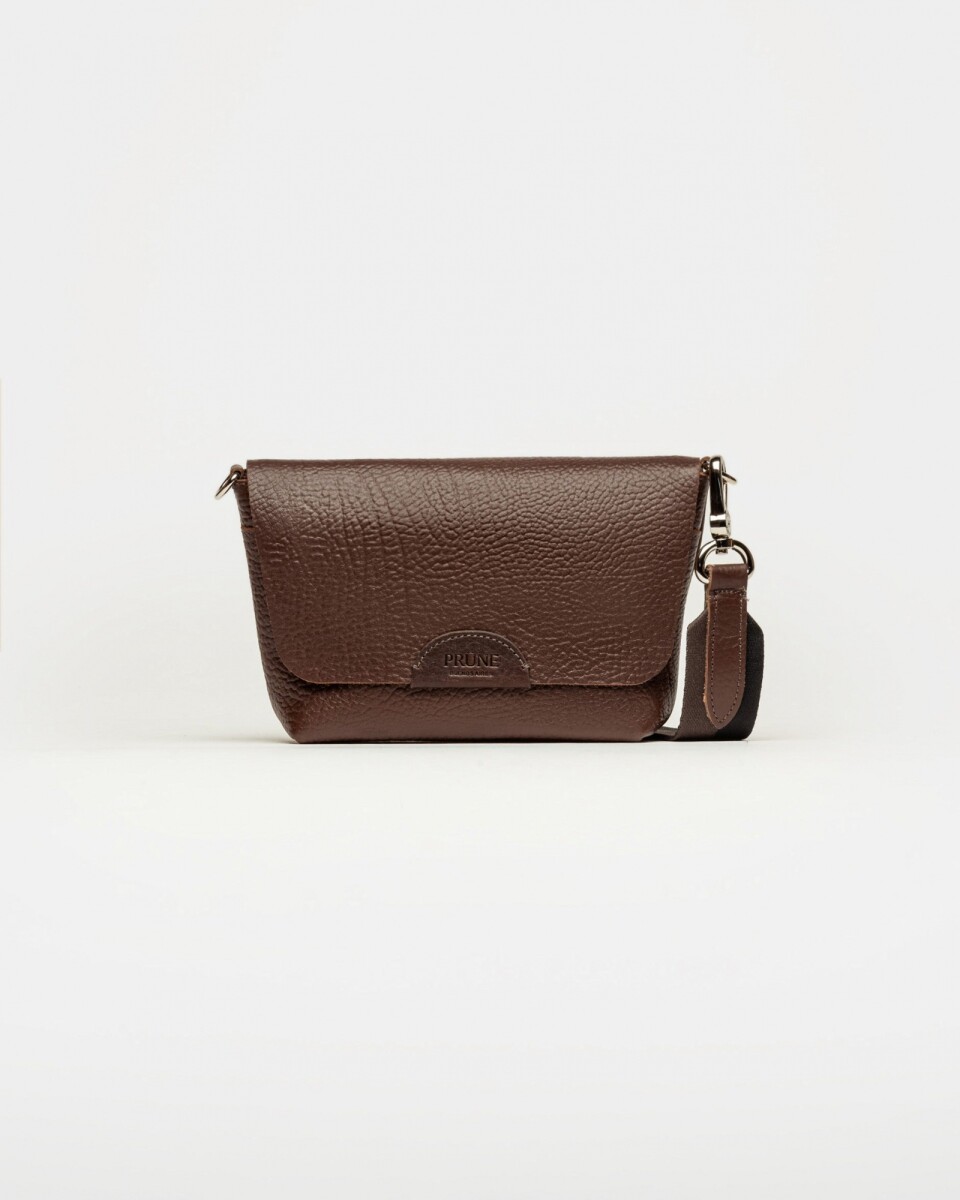 Mini bag Nina en cuero graneado - Chocolate Niquel 