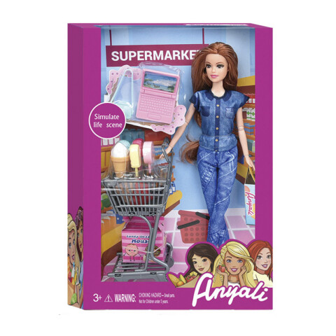 Muñeca Articulada Con Set De Supermercado 13 Piezas U