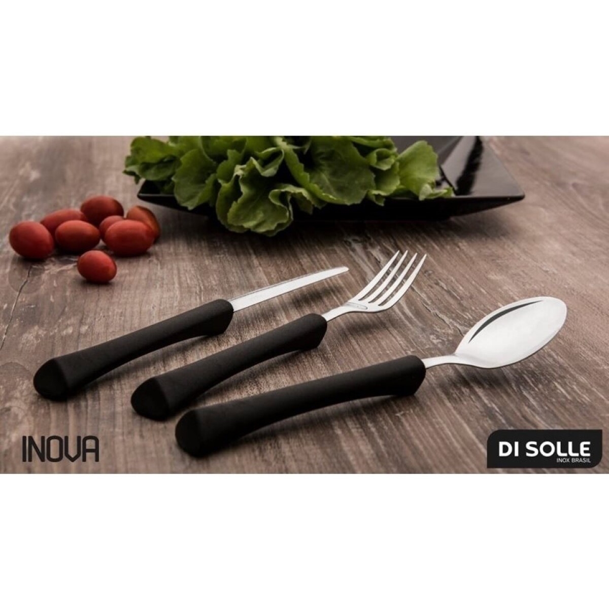 SET 24PZAS AC.INOX. MANGO NEGRO INOVA DI SOLLE — Deco Hogar