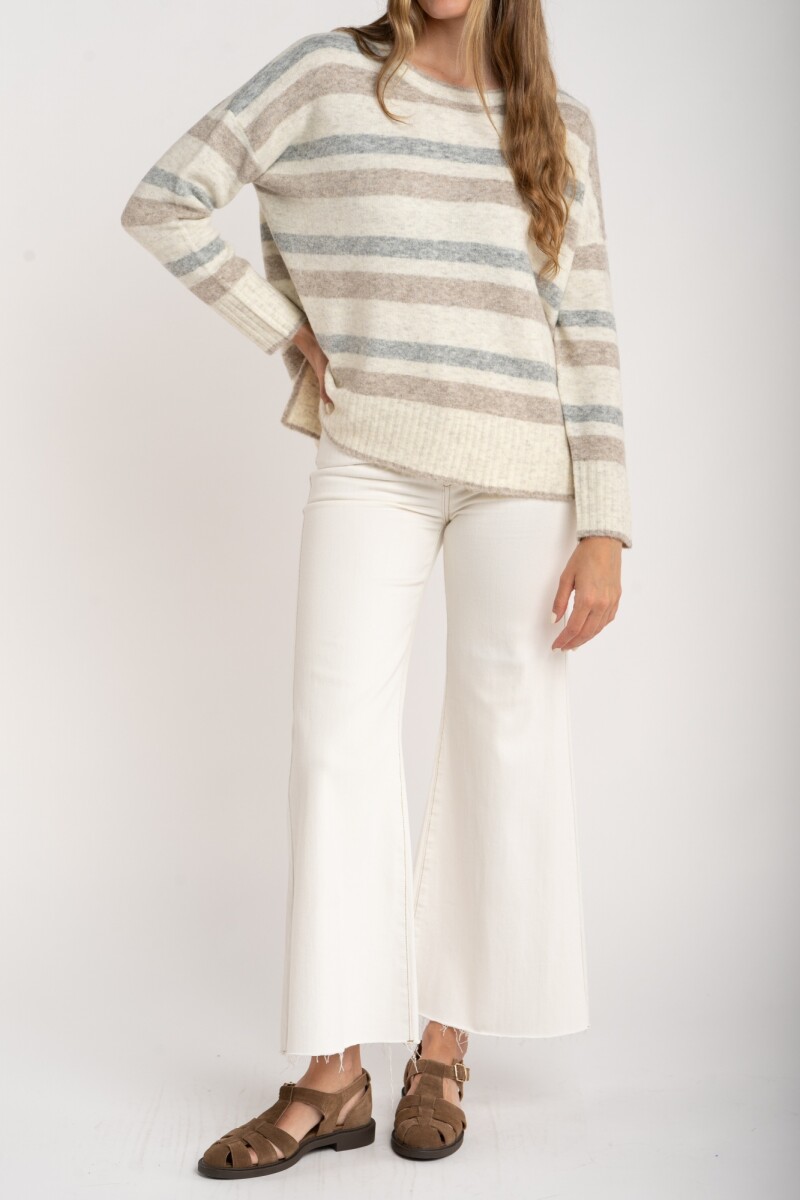 Sweater Rayado Gris Melange