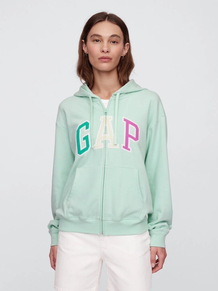 Buzo Canguro Con Cierre Logo Gap Sin Felpa Mujer - Crystal Mint 